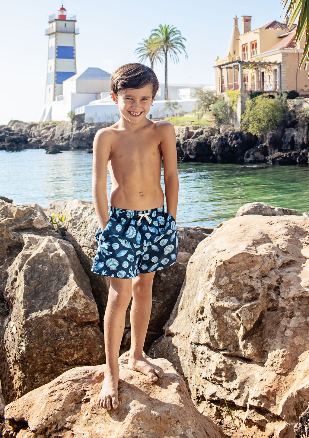 Boys Swim Trunk - Blue Sea Shells