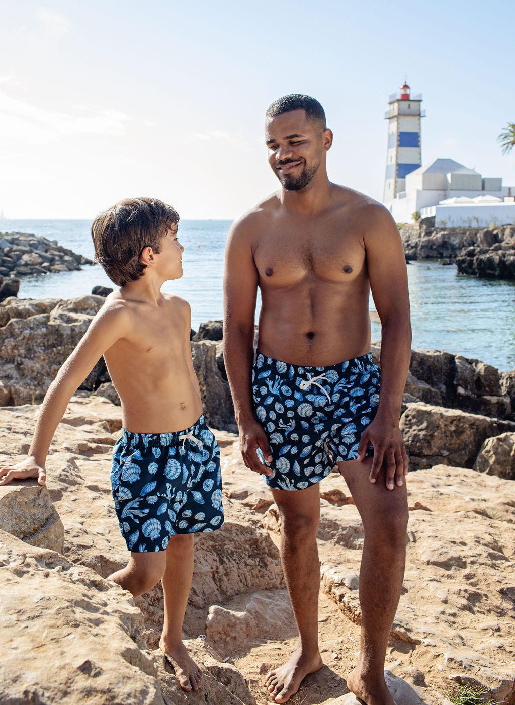 Mens Swim Trunk - Blue Sea Shells