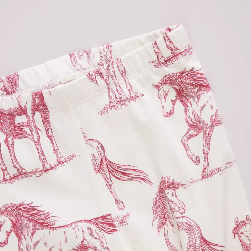 Girls Organic Legging - Vintage Rose Horses