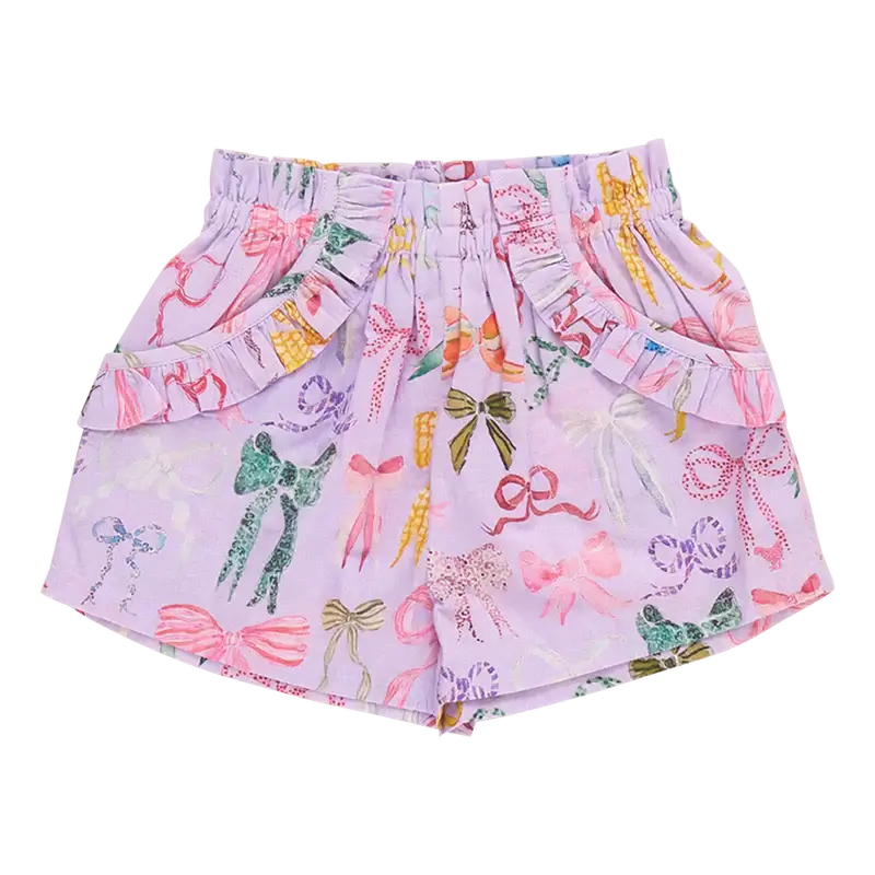 Girls Ruffle Theodore Short - Lavender Watercolor Bows