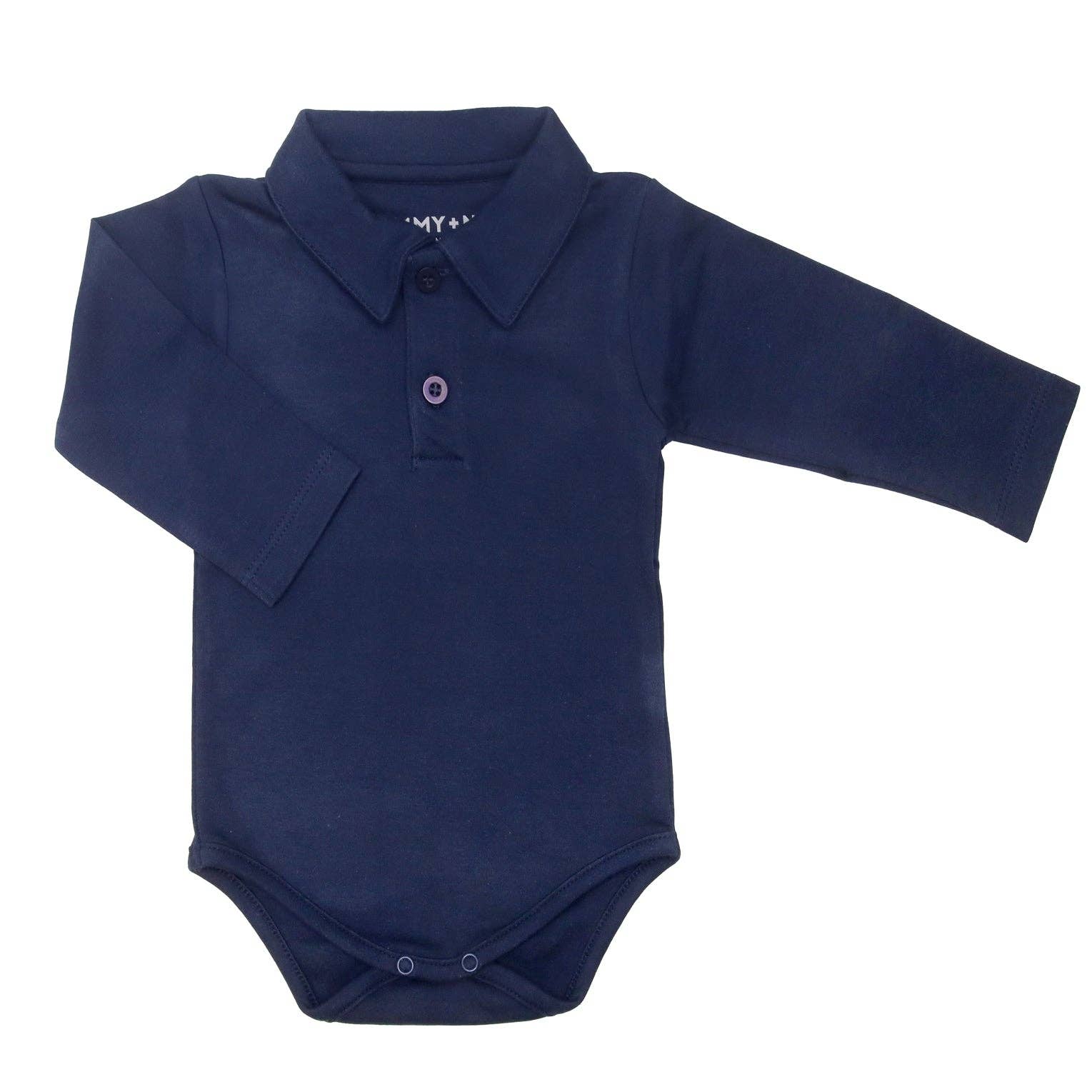 Long Sleeve Polo Onesie in Navy