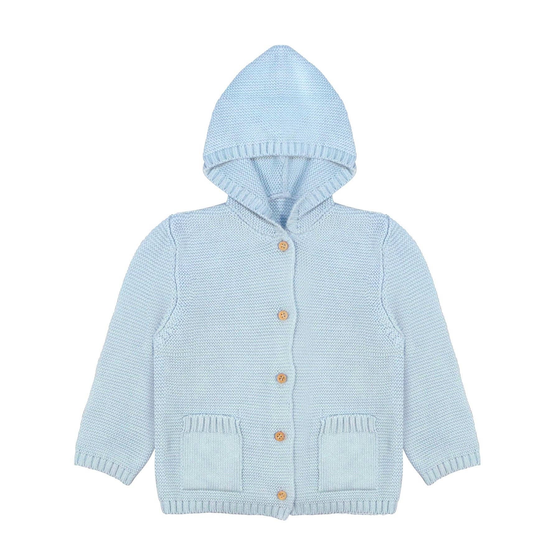 Organic Knit Hooded Sweater in Sky Blue